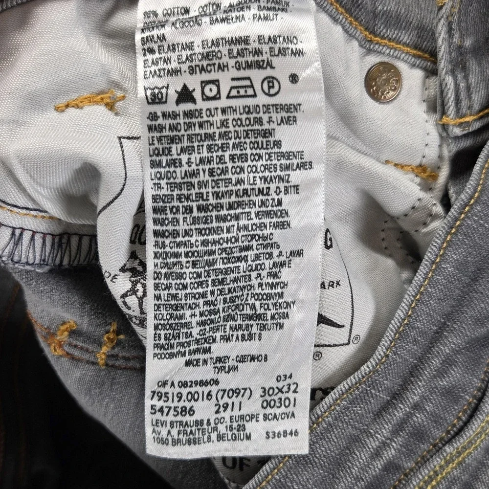 Vintage Levis 519 Jeans Mens 30x32 Gray Slim Engineered Charcoal Wash Zip Fly‎